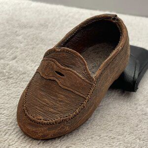 EUC Miniature Moccasin Shoe Paperweight,  Brown, 4" L x 1 3/4" W x 1 1/2" T